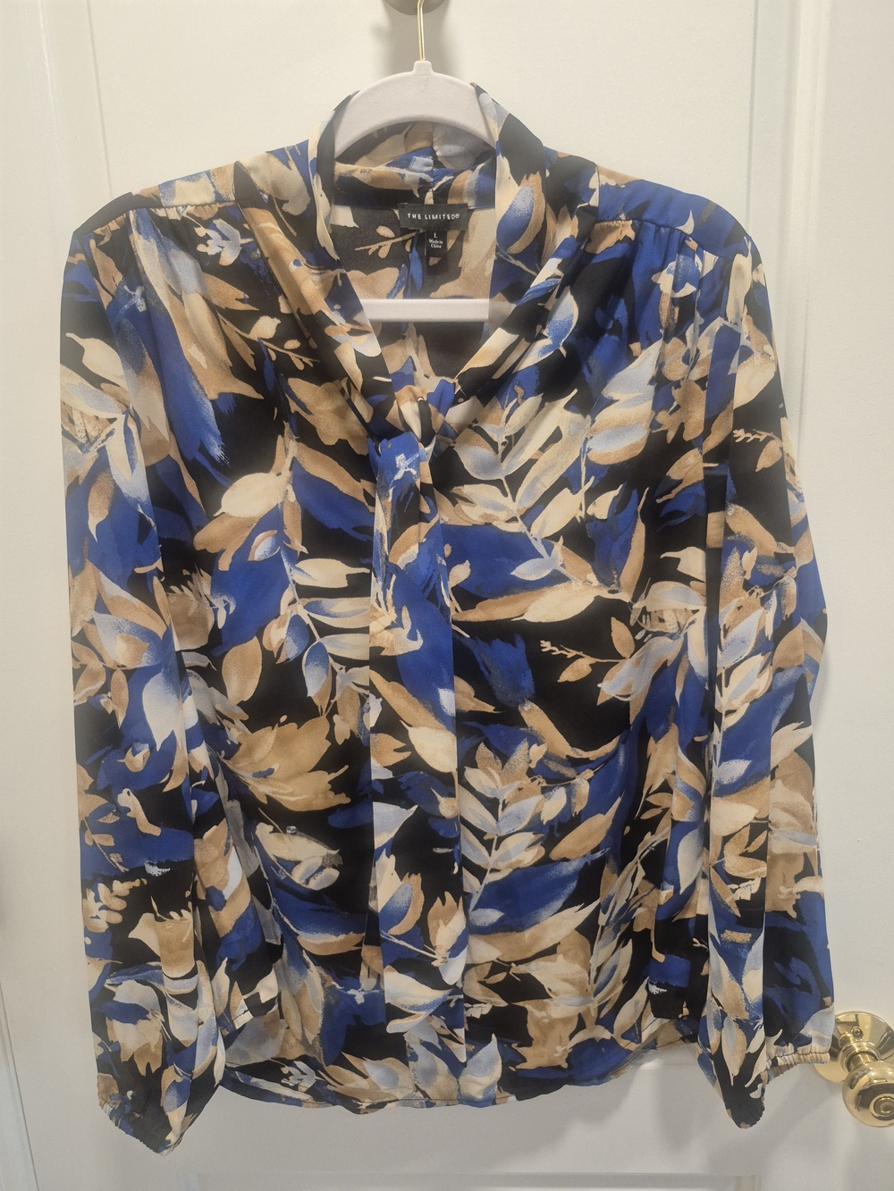 The Limited Black, Blue & Tan Floral Tie-Neck Shirt